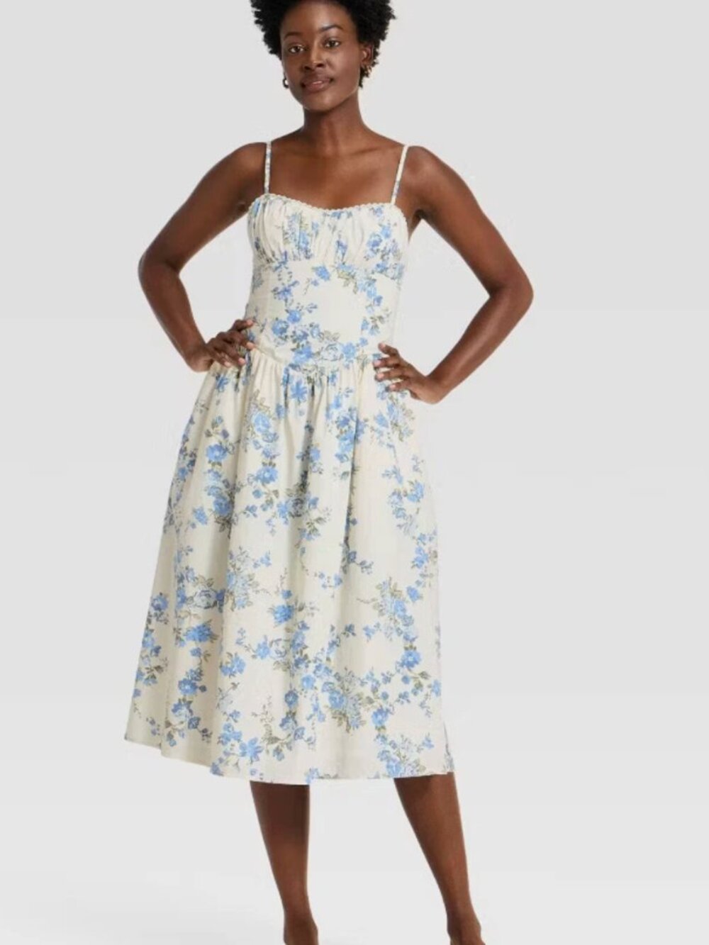 NWT A New Day Corset Midi Dress Blue Floral